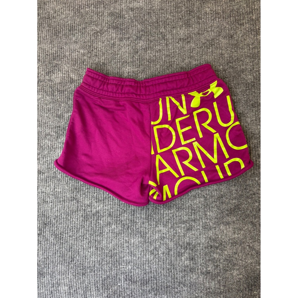 Under Armour Womens Magenta Purple Neon Yellow Fleece Athletic Shorts Medium